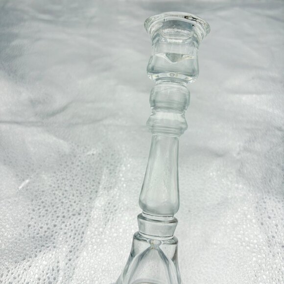 Vintage Candlestick Holders Clear Glass 8” Set Of 2 Romantic Date Night Wedding - Picture 9 of 13